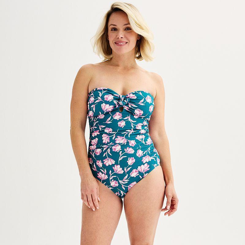 Womens Draper James Bow Front Bandeau One-Piece Swimsuit With Removable Straps Product Image