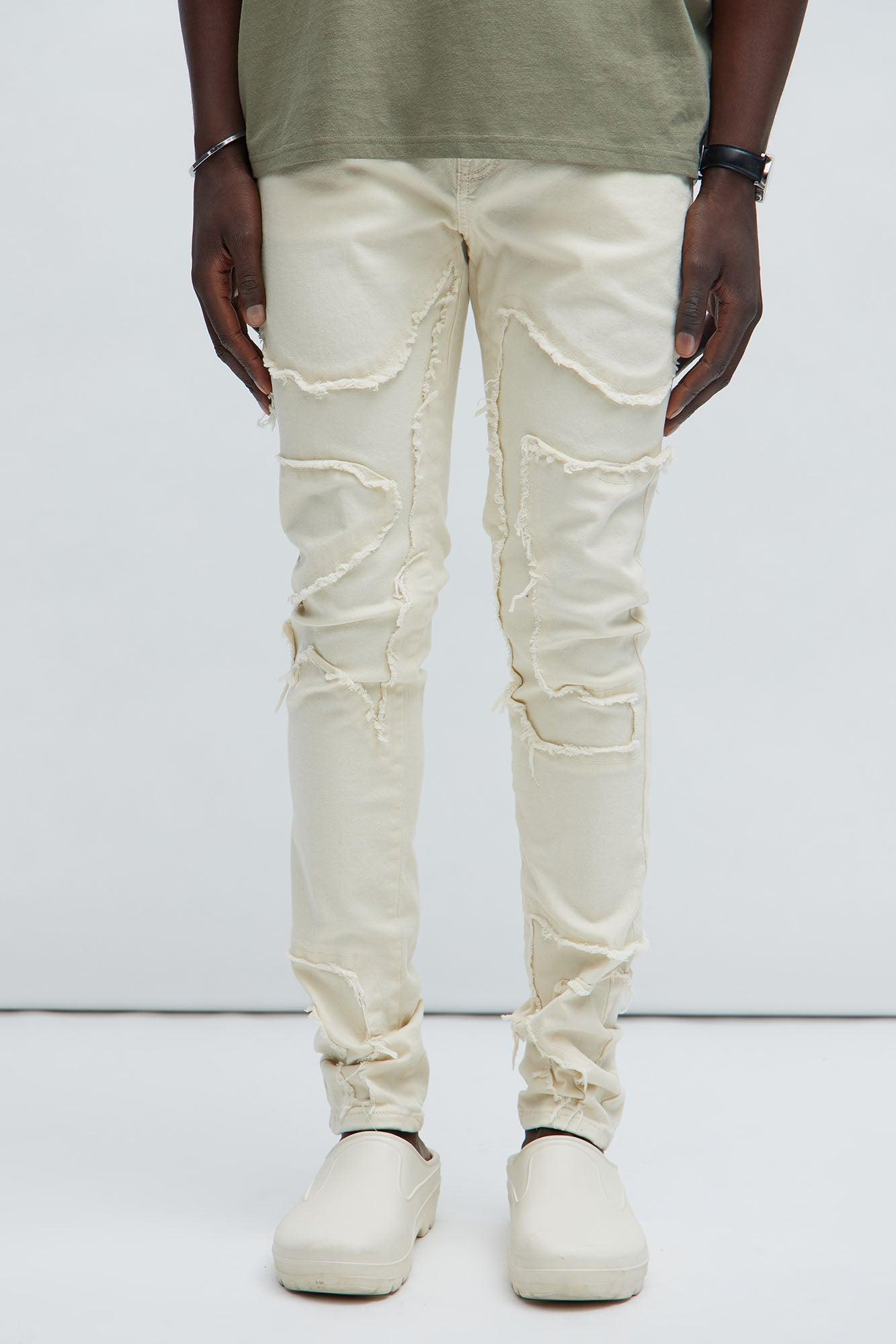 Got Your Back Patched Stacked Skinny Jeans - Off White Product Image