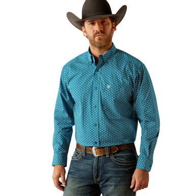 Ariat® Men's L/S Dark Teal Print Petey Classic Fit Button Shirt Product Image