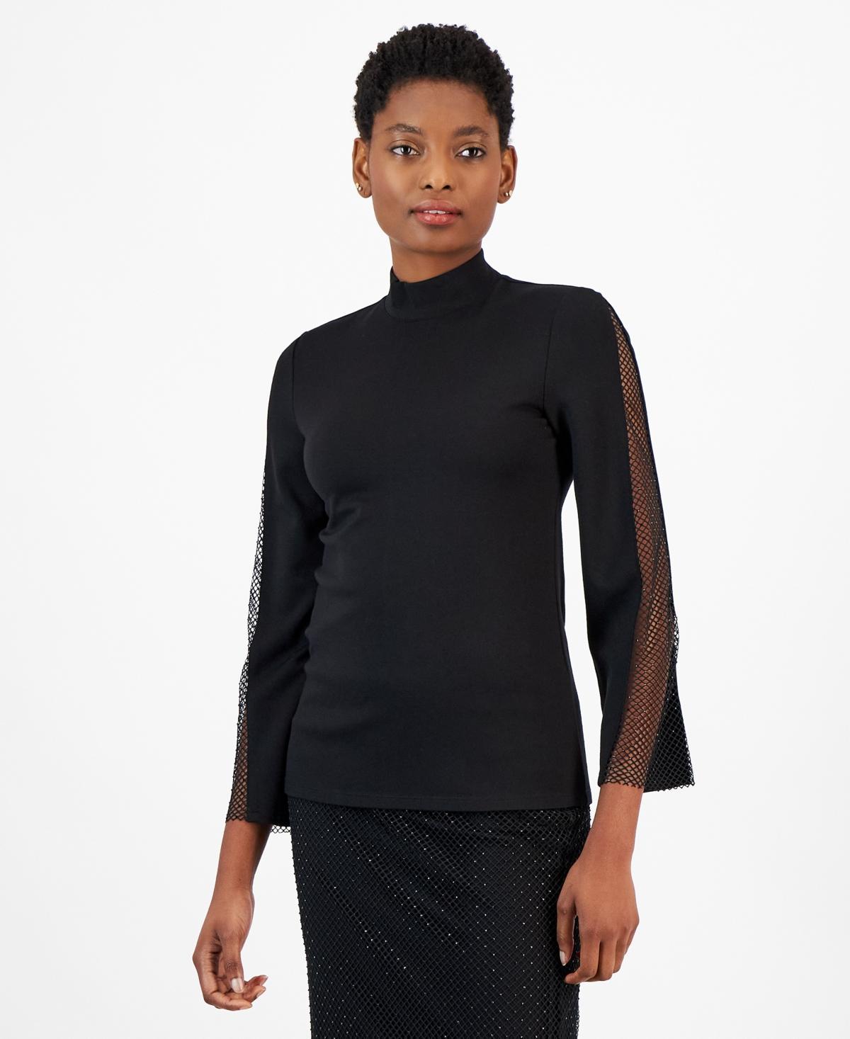 Anne Klein Womens Sernity Knit Long-Embellished-Sleeve Top Product Image