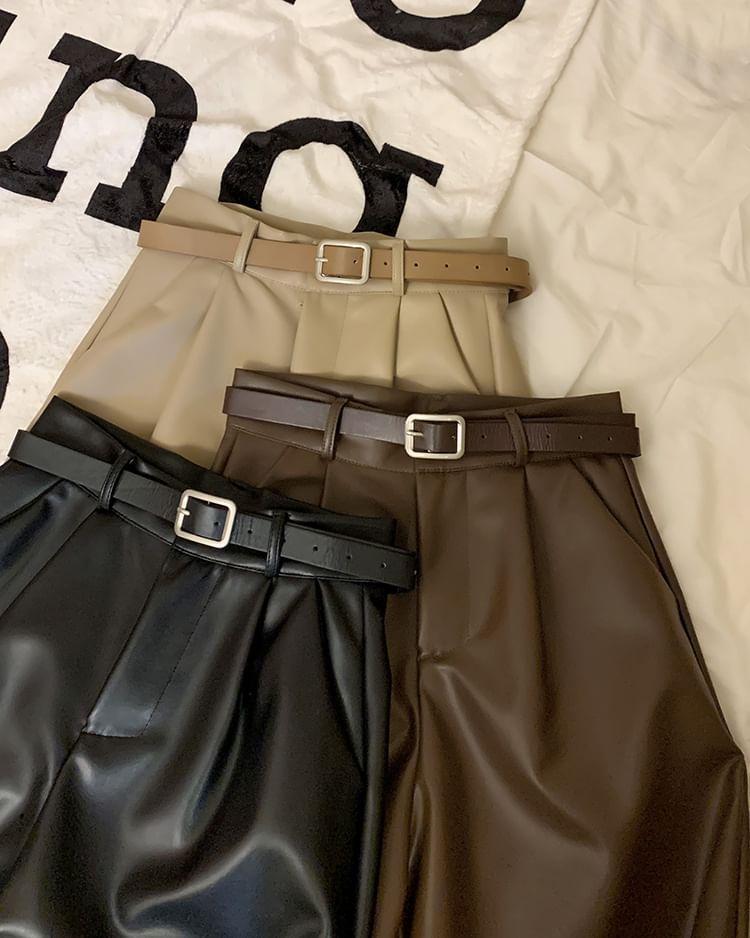 High Waist Plain Faux Leather Shorts Product Image