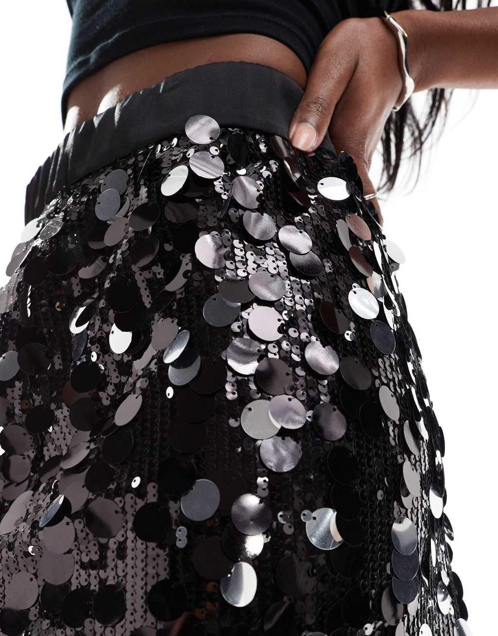 ASOS DESIGN disco sequin tailored mini skirt in black Product Image