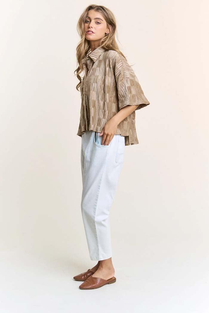 Wrinkled Textured Oversized Button Down Product Image