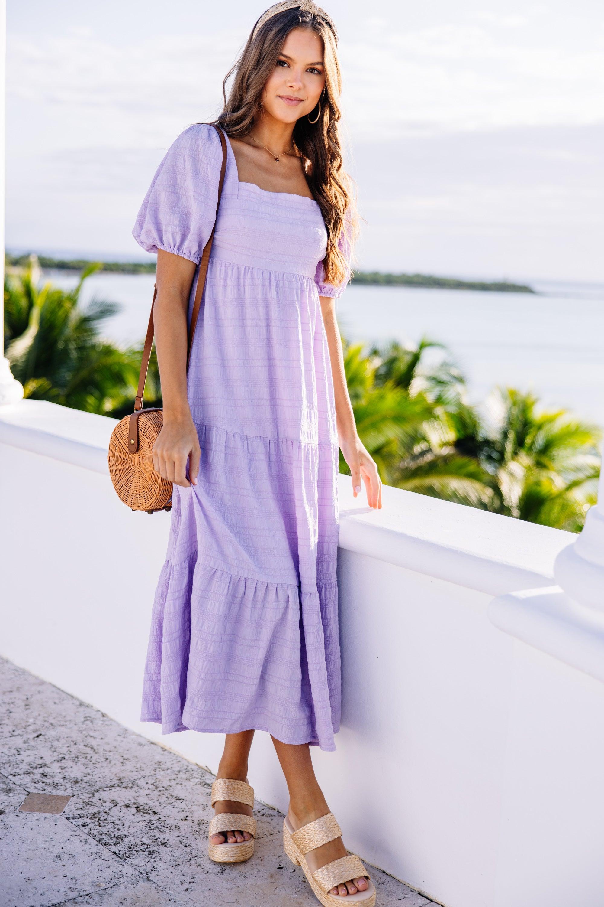 Think About It Lavender Purple Midi Dress Female Product Image