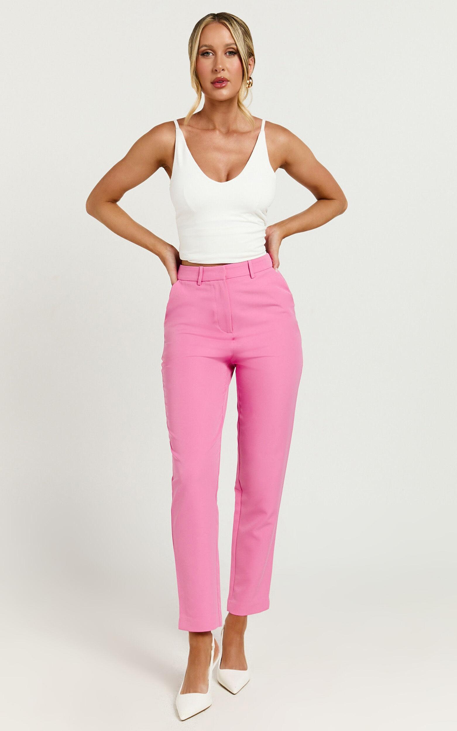 Hermie Pants - High Waisted Cropped Tailored Pants in Pale Pink Product Image