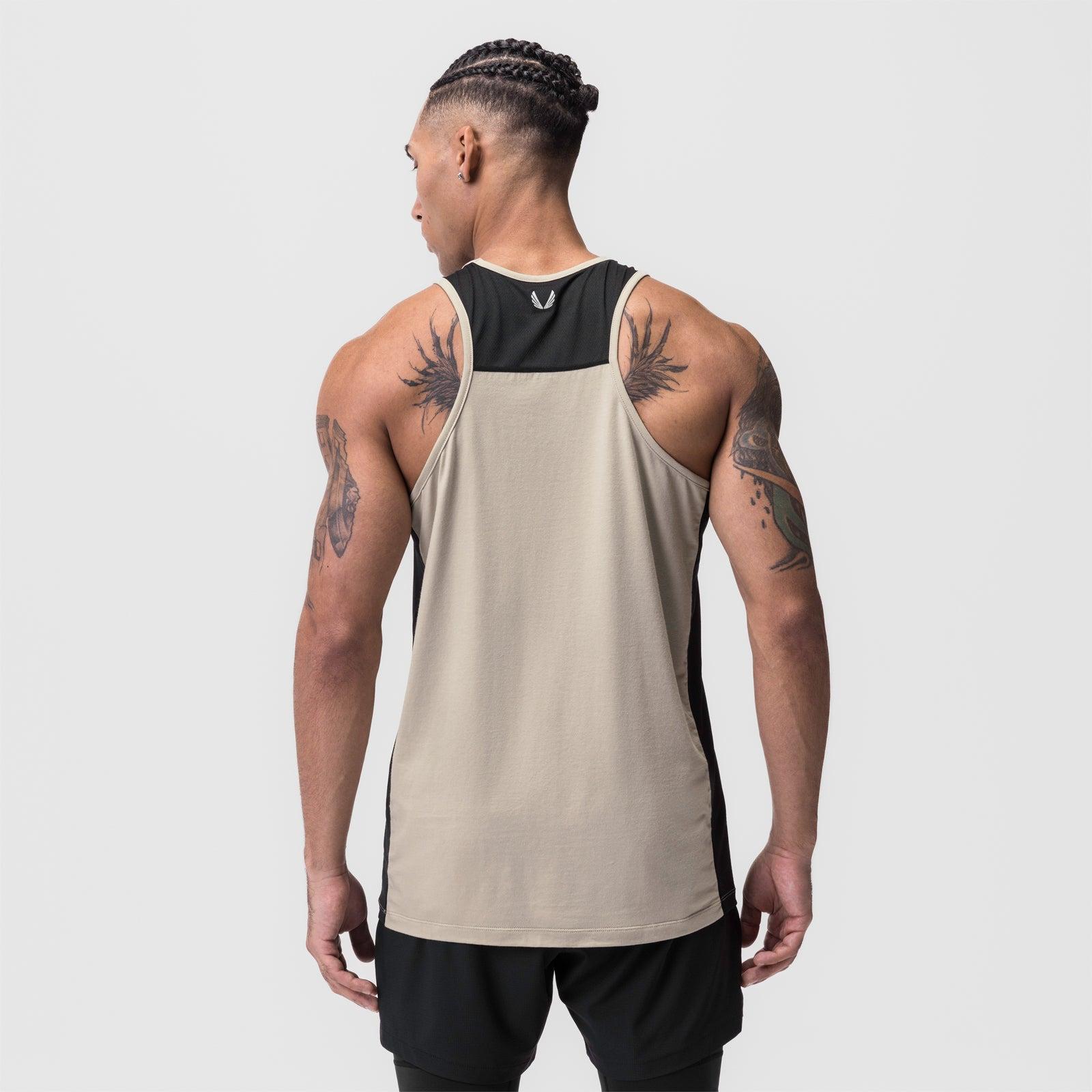 0809. Supima® Mesh Panel Training Singlet  - Sand Smoke Product Image