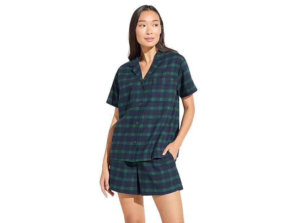 Eberjey Flannel Short PJ Set (Windowpane Plaid True Navy) Women's Pajama Sets Product Image