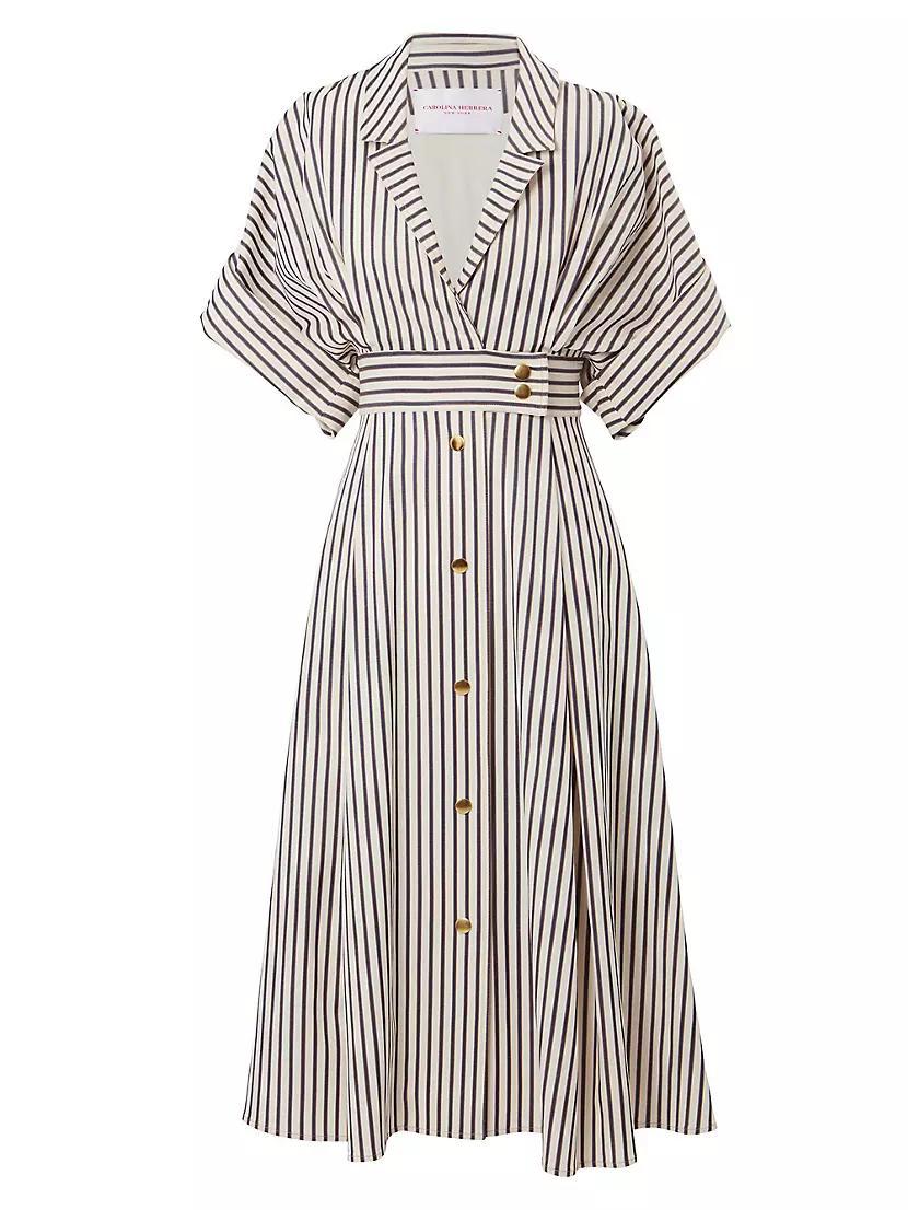 Striped Cotton-Blend Short-Sleeve Shirtdress Product Image