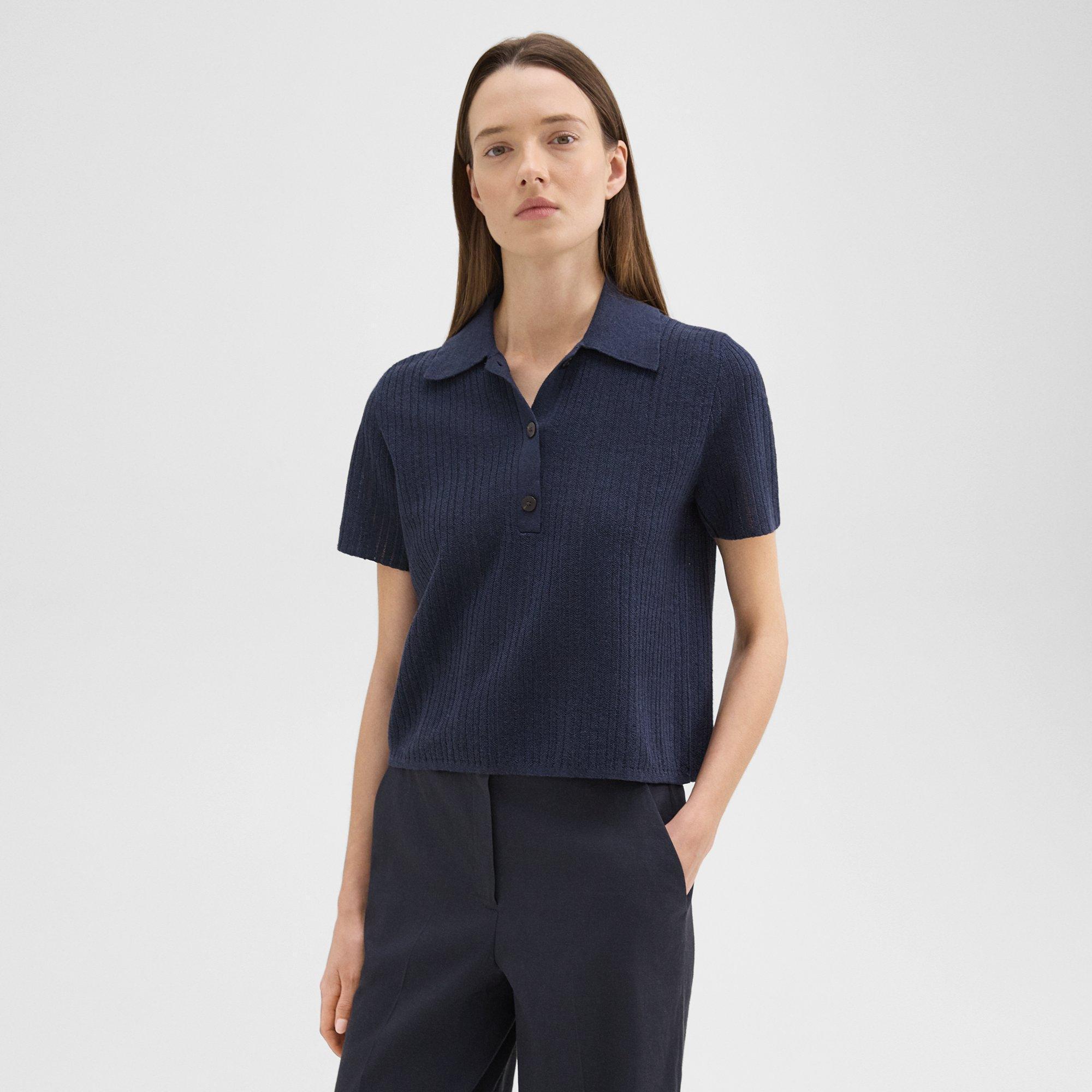 Linen-Viscose Cropped Polo | Theory Product Image