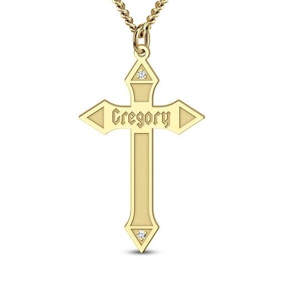 Men's Diamond Accent Engravable Gothic-Style Geometric Cross Pendant (1 Line) Product Image