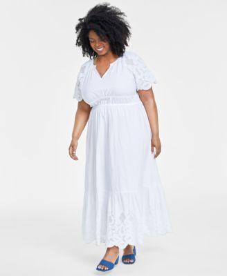 Trendy Plus Size Lace-Trim Maxi Dress, Created for Macy's Product Image