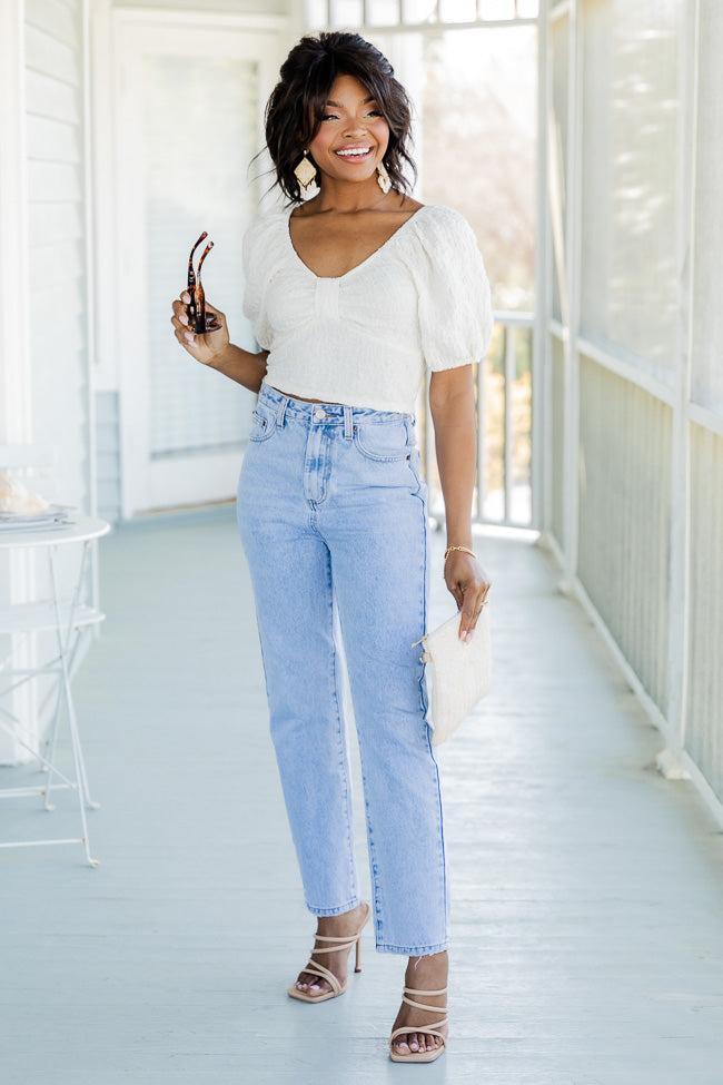 Megan Light Wash Straight Leg Mom Jeans Product Image