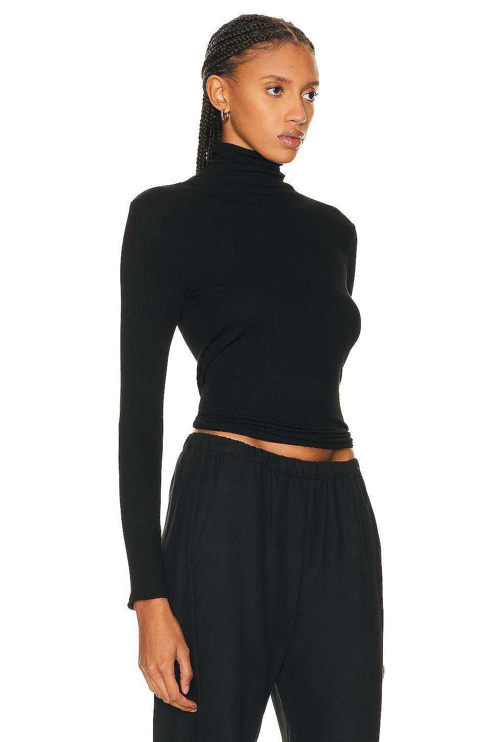 Enza Costa Silk Cashmere Rib Slim Long Sleeve Turtleneck Top Grey. (also in ). Product Image