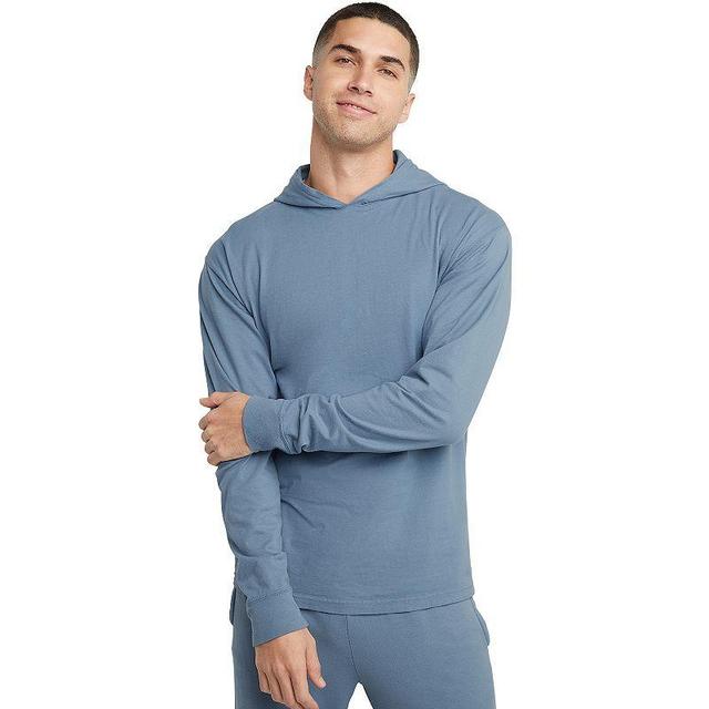 Mens Hanes Originals Garment Dyed Jersey Pullover Hoodie Light Blue Product Image