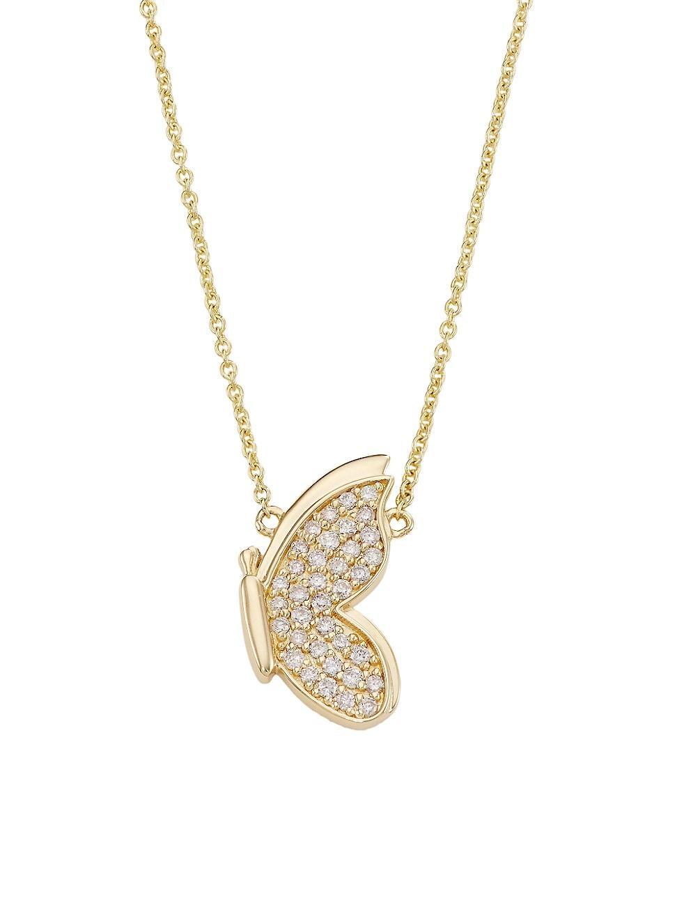 Womens 14K Yellow Gold & Diamond Small Butterfly Pendant Necklace Product Image