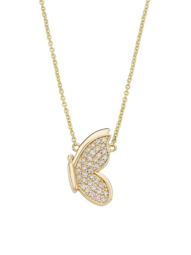 Womens 14K Yellow Gold & Diamond Small Butterfly Pendant Necklace Product Image