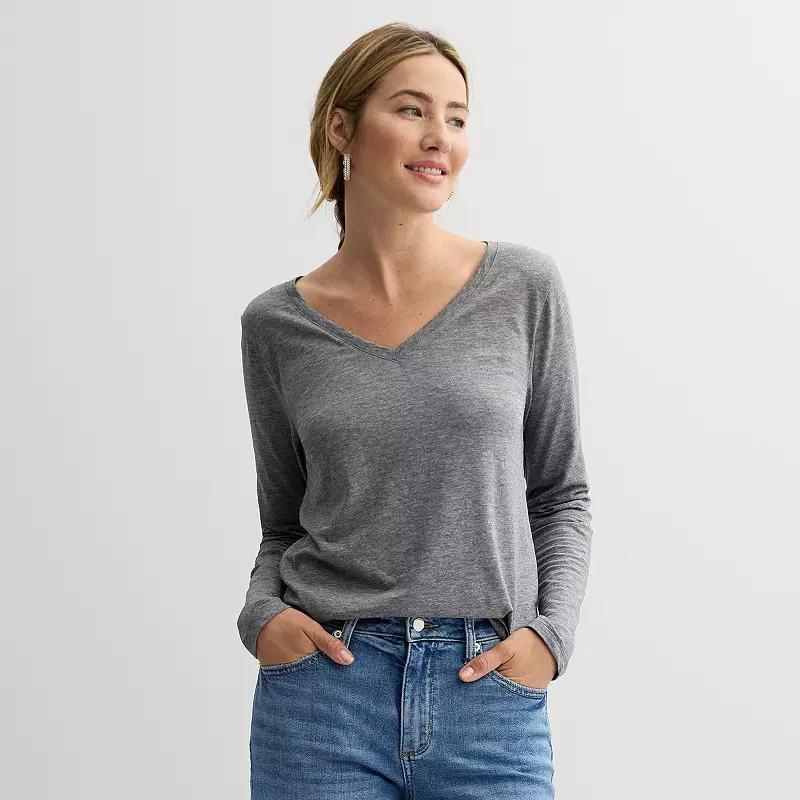 Womens Sonoma Goods For Life Everyday Long Sleeve V-Neck Tee Product Image