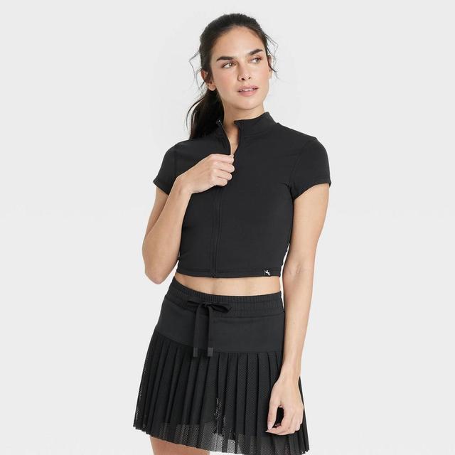 Womens Zip-Front Short Sleeve Top - JoyLab Black XL Product Image