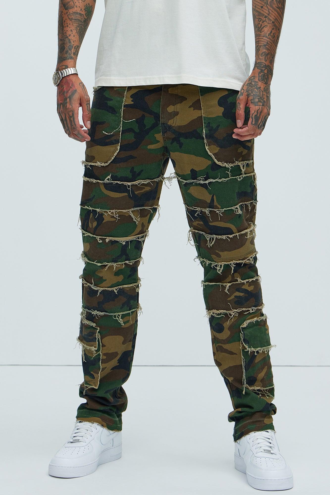 We Good Frayed Cargo Straight Pants - Camouflage Product Image