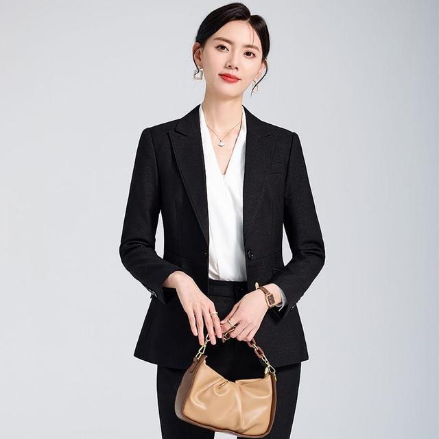 Lapel Collar Plain Single Breasted Blazer / Mid Rise Plain Dress Pants Product Image