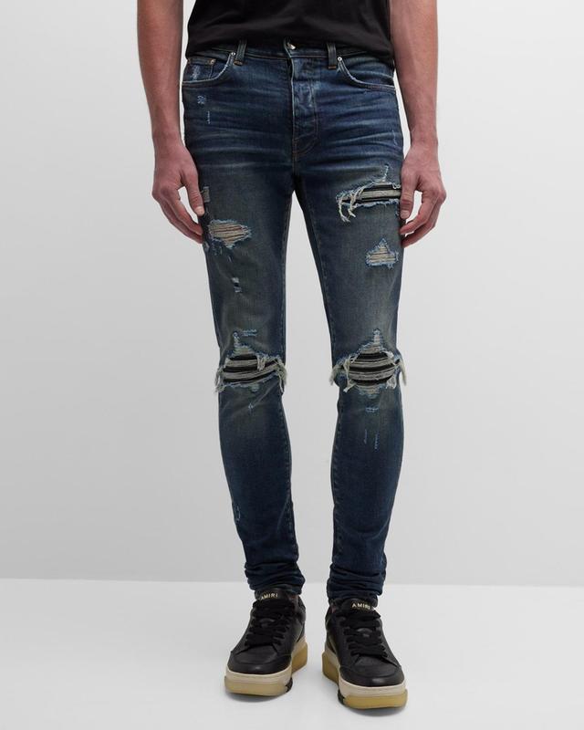 AMIRI MX1 Leather Patch Ripped Skinny Jeans Product Image