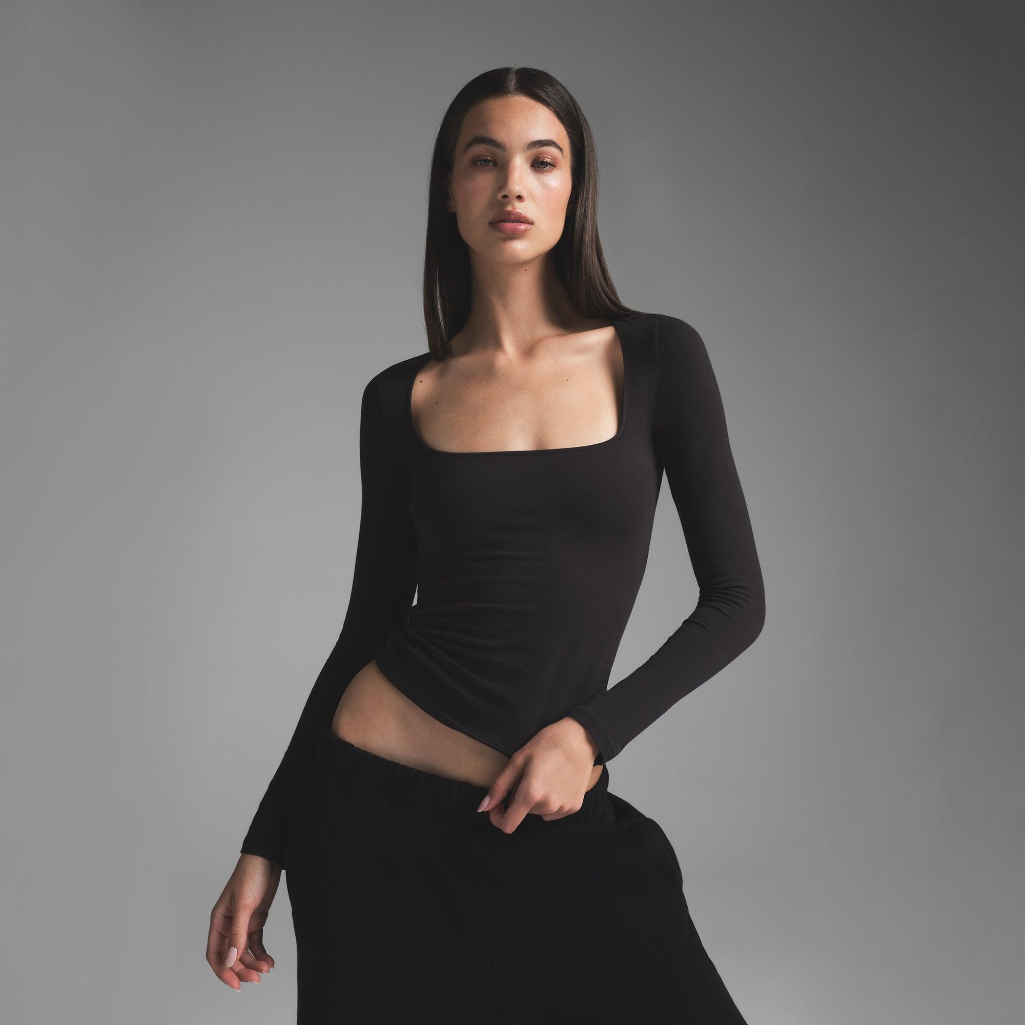 COTTON JERSEY SCOOP NECK LONG SLEEVE TOP | SOOT Product Image