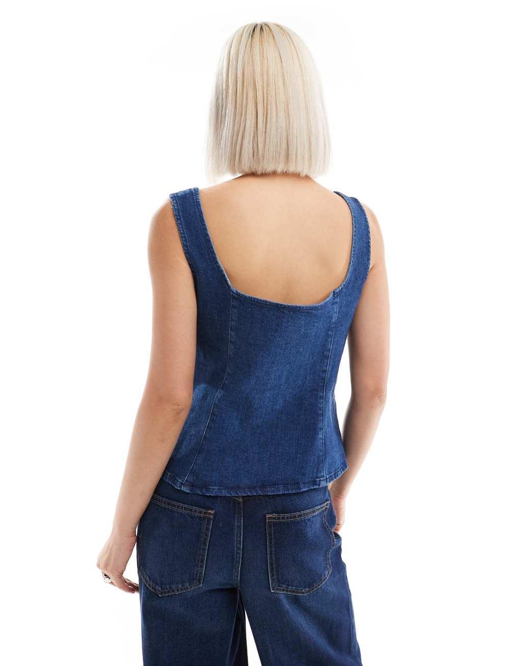 ASOS DESIGN denim structured top in indigo Product Image