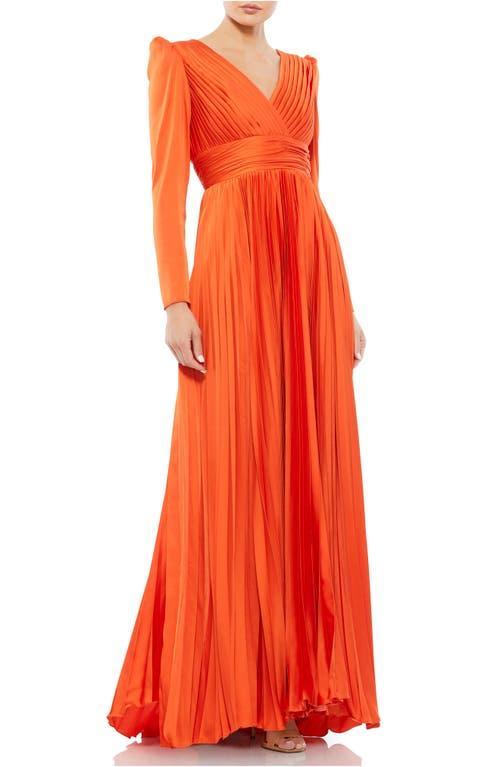 Mac Duggal Long Sleeve Pleated Chiffon A-Line Gown Product Image