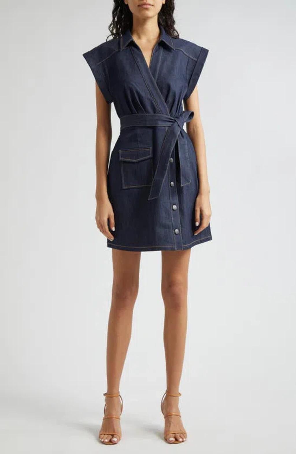 Tena Tie Waist Denim Minidress In Indigo Product Image