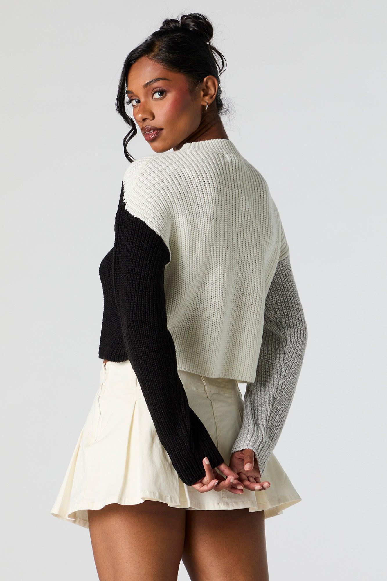 Colourblock Ribbed Knit Crewneck Sweater Female Product Image