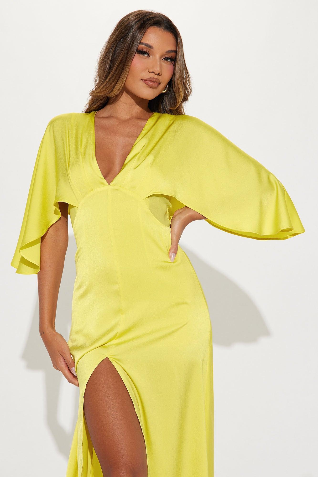 Inaya Satin Maxi Dress - Yellow Product Image