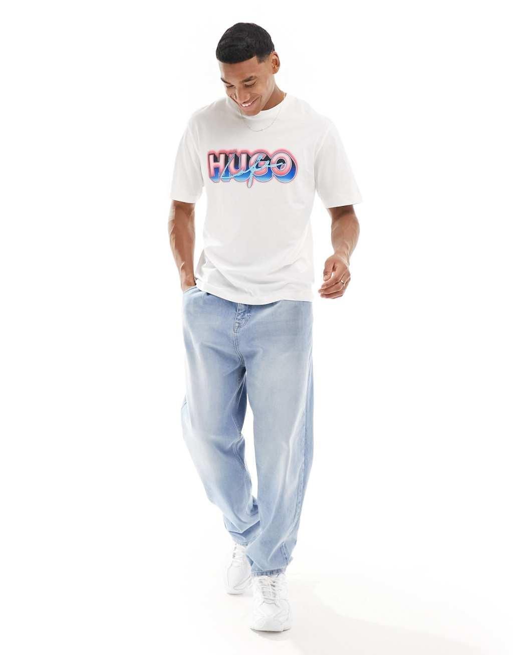 HUGO BLUE oversized logo t-shirt in white Product Image