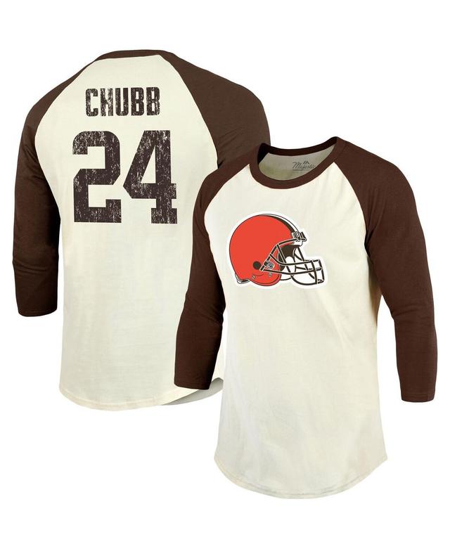 Mens Majestic Threads Nick Chubb Cream Cleveland Browns Player Name and Number Raglan 3/4-Sleeve T-shirt - Cream Product Image