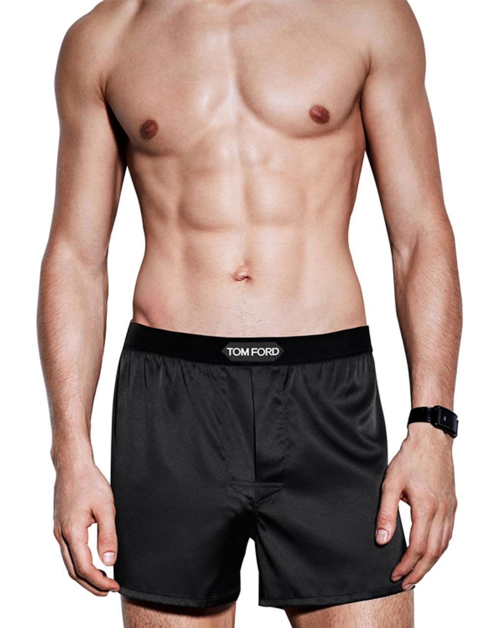 TOM FORD Men's Silk Jacquard Logo Boxers In Black Product Image