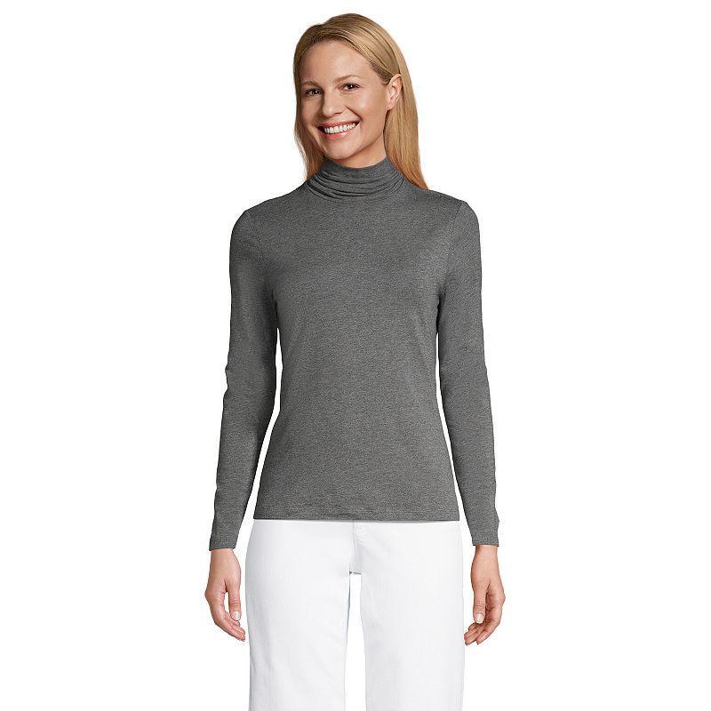 Petite Lands End Lightweight Fitted Long Sleeve Turtleneck, Womens French Pecan Grey Product Image