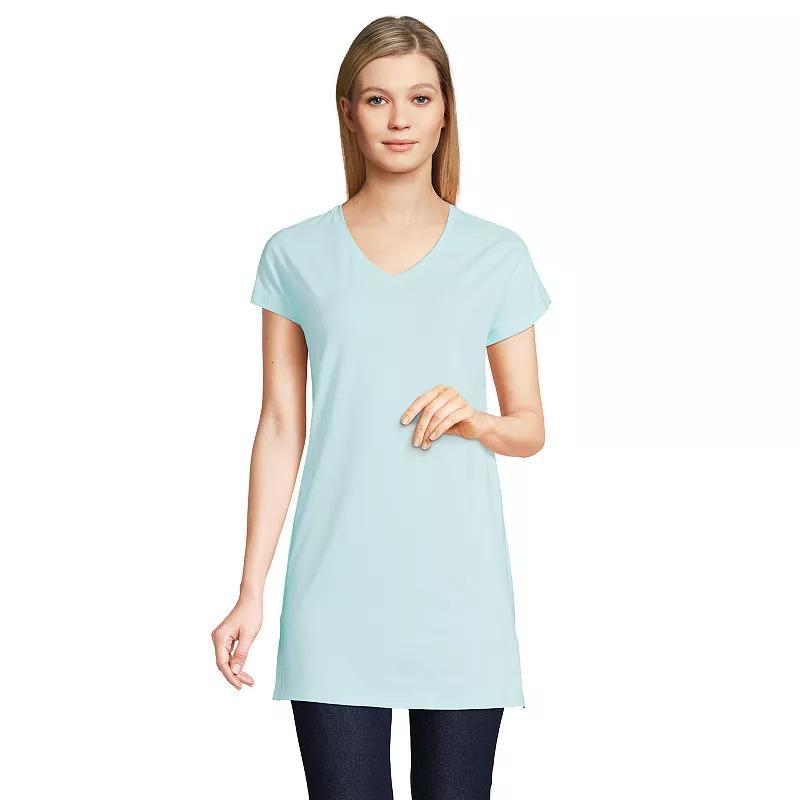 Lands End Womens Short Sleeve Jersey Extra Long V neck Tunic Product Image