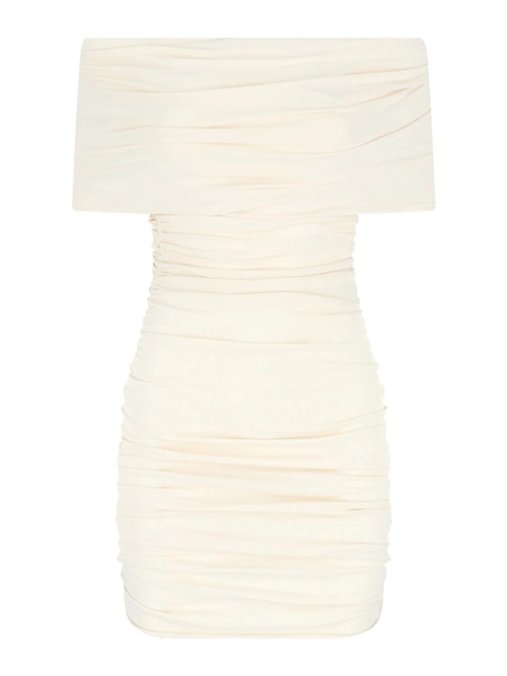 Aerica Off-the-shoulder Ruched Stretch-jersey Mini Dress In Beige Product Image