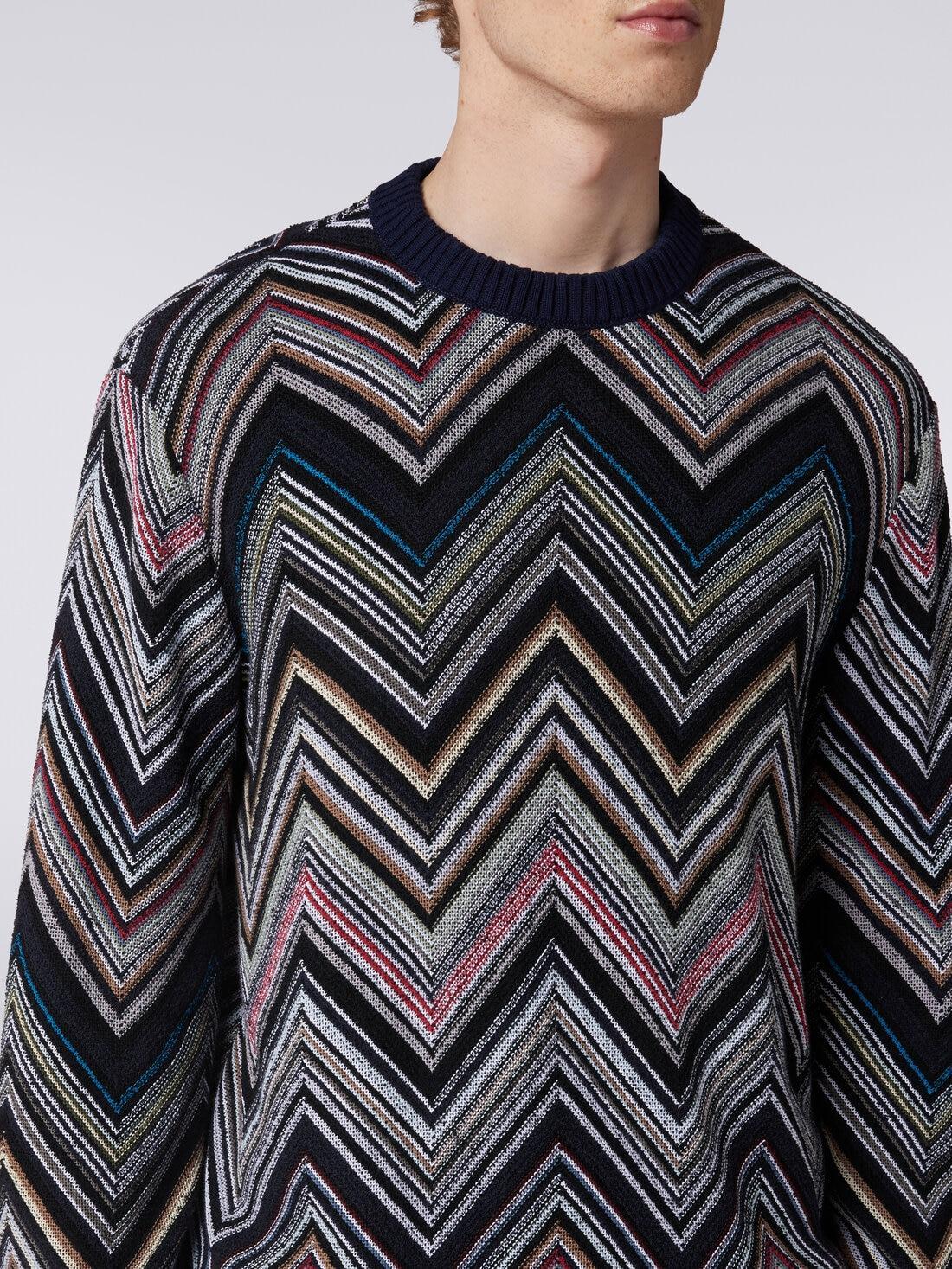 Crew-neck pullover in chevron cotton blend Blue | Missoni Product Image