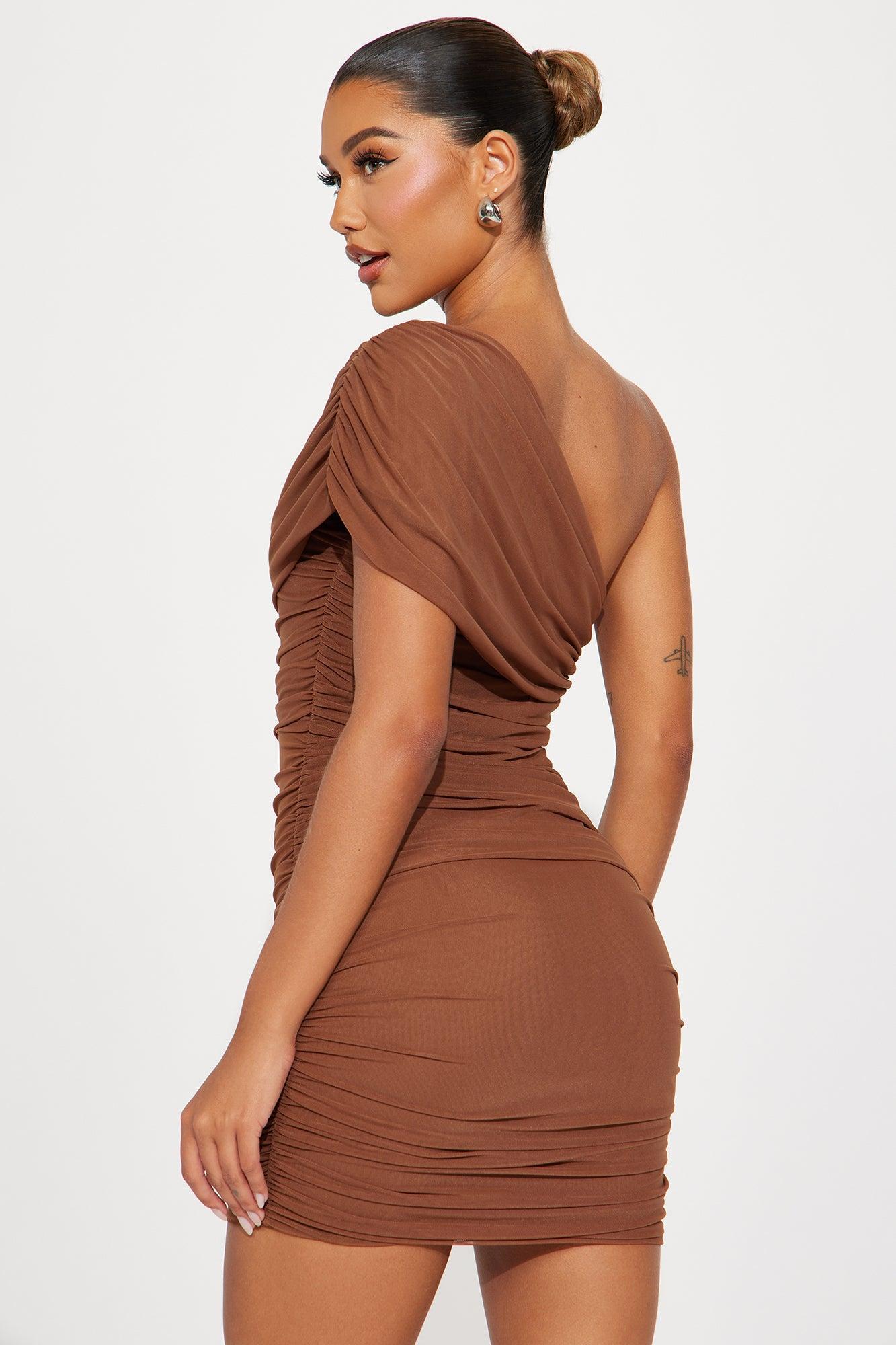 Kendall Mesh Mini Dress - Brown Product Image