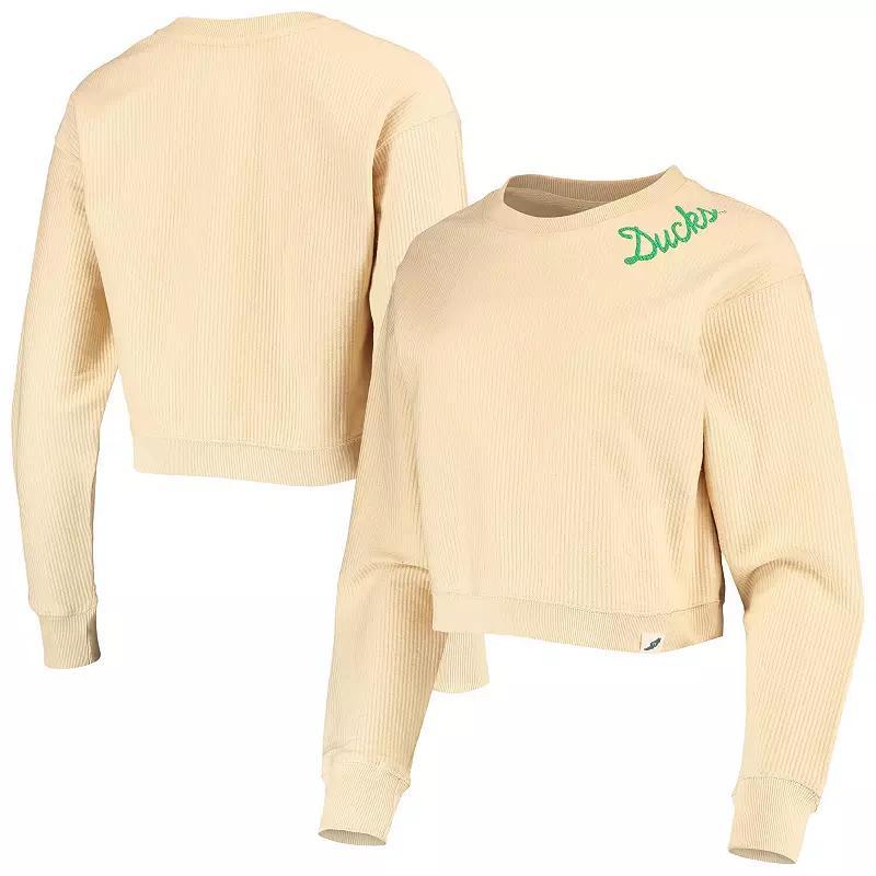 Womens League Collegiate Wear Cream Oregon Ducks Corded Timber Cropped Pullover Sweatshirt Product Image