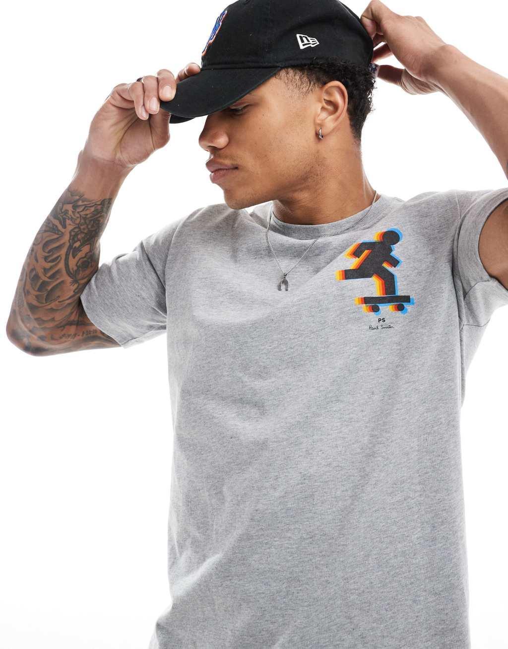 PS Paul Smith T-shirt with skateboard front and back print in gray Product Image