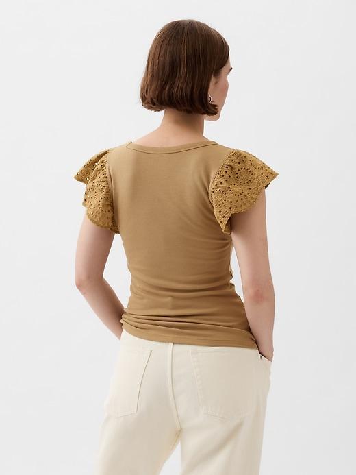 Eyelet Sleeve Rib T-Shirt Product Image