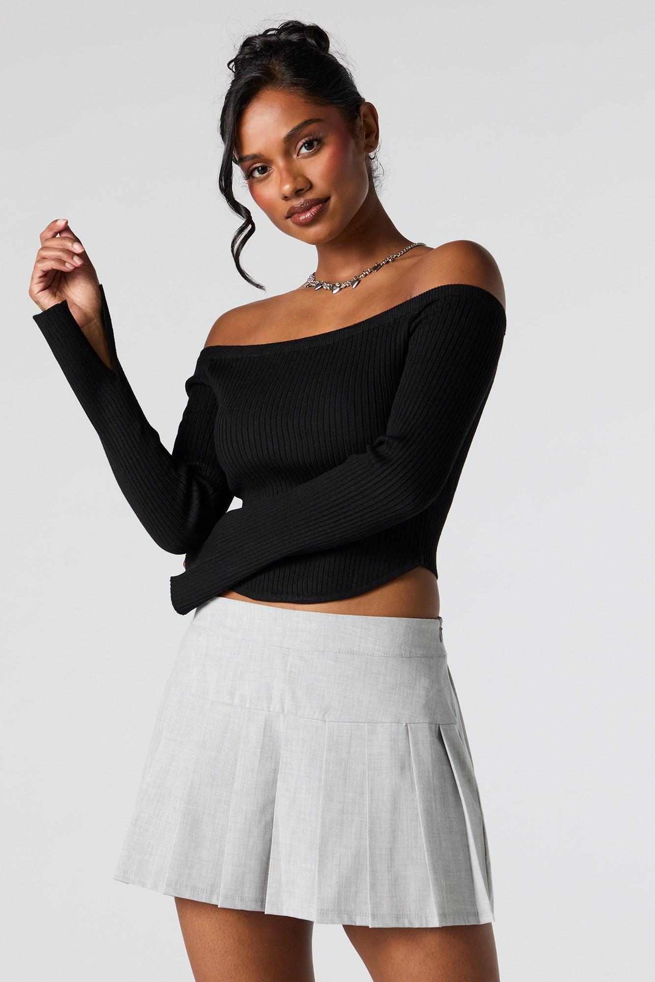 Ribbed Knit Off Shoulder Sweater Female Product Image