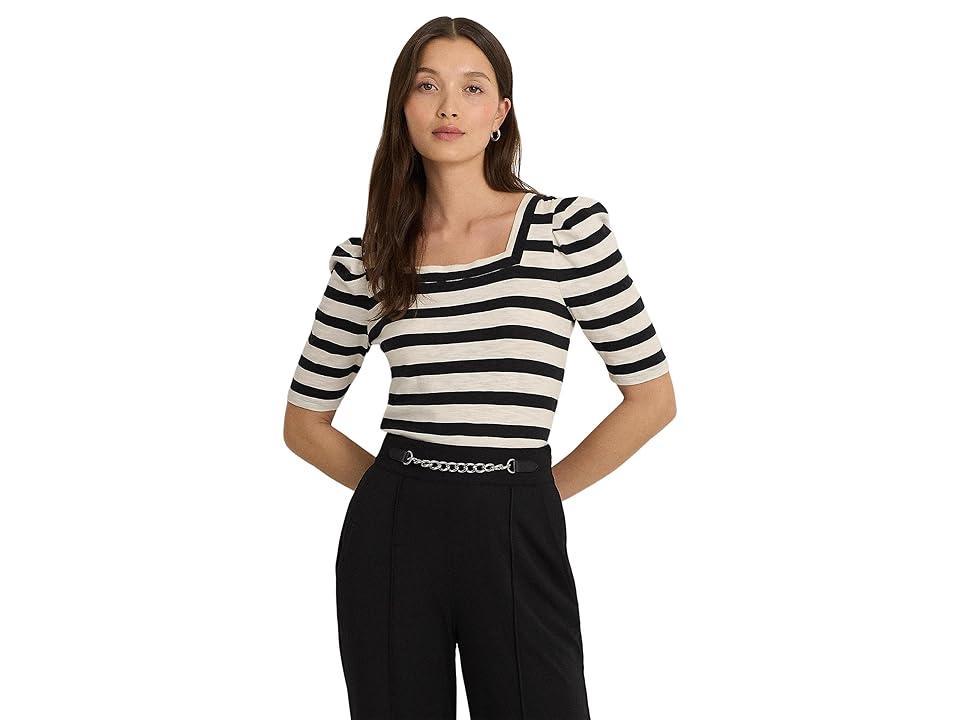 Lauren Ralph Lauren Striped Cotton Jersey Puff-Sleeve Tee (Mascarpone Crm Women's Clothing product image