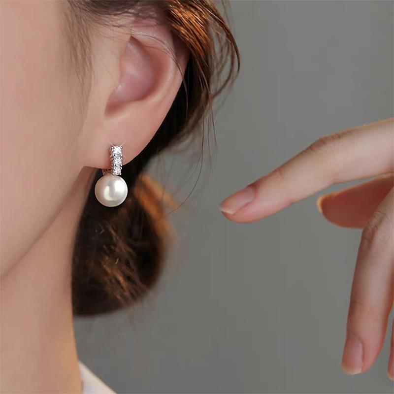 925 Sterling Silver Faux Pearl Drop Earring Product Image