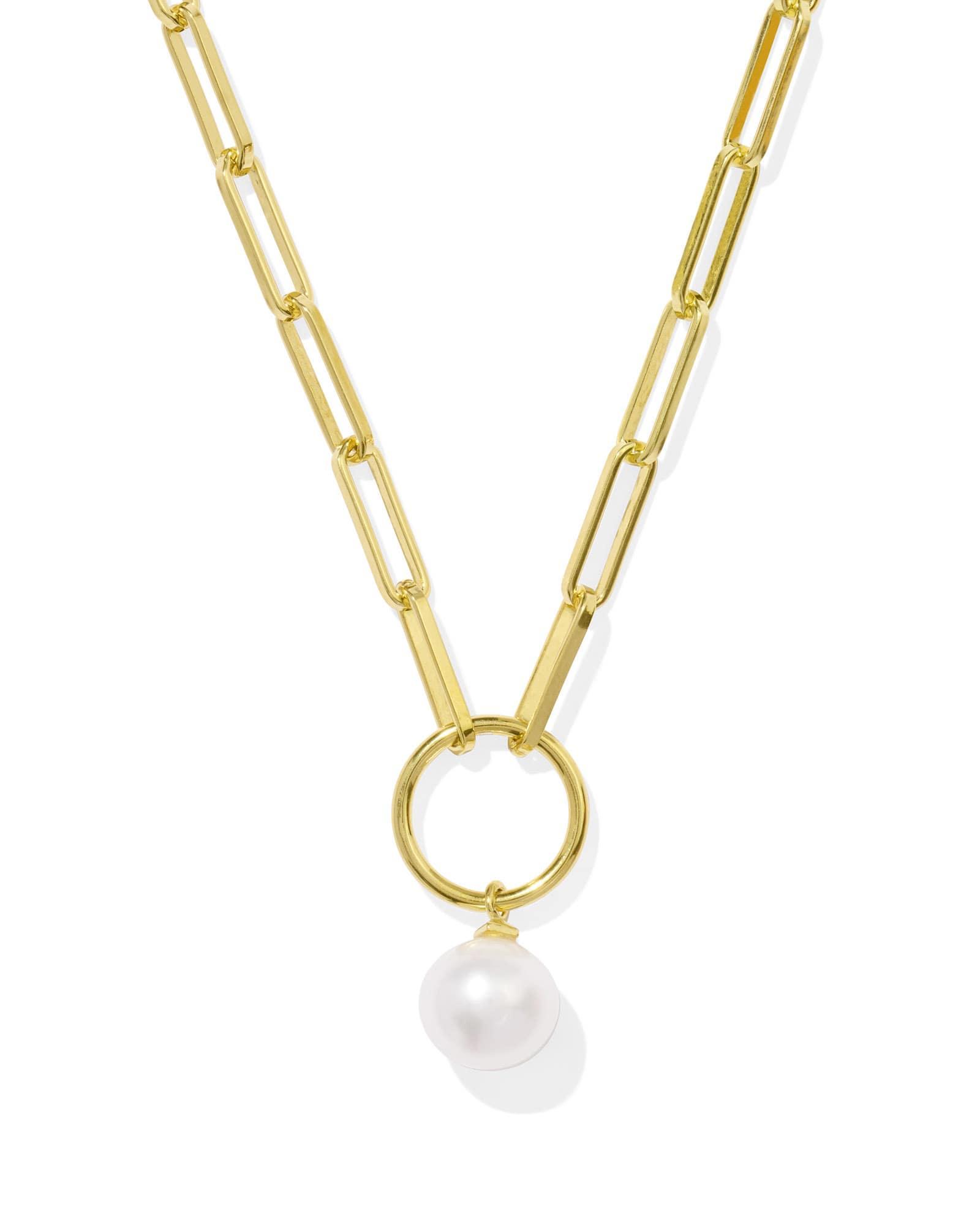 Jessica 18k Gold Vermeil Paperclip Necklace in White Pearl Product Image