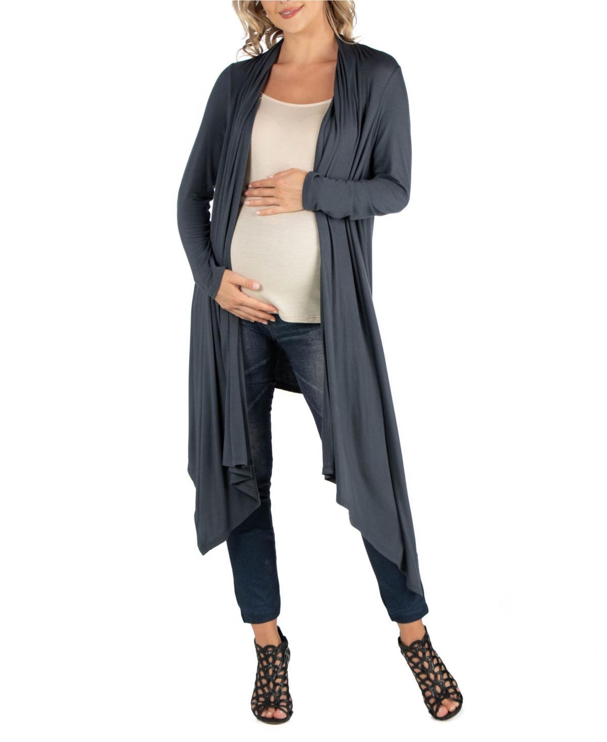 24Seven Comfort Apparel Women's Maternity Long Sleeve Knee Length Open Cardigan, Grey, Large Product Image