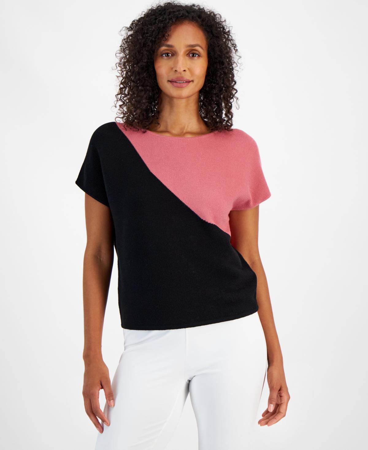 T Tahari Womens Colorblocked Cap-Sleeve Sweater Product Image