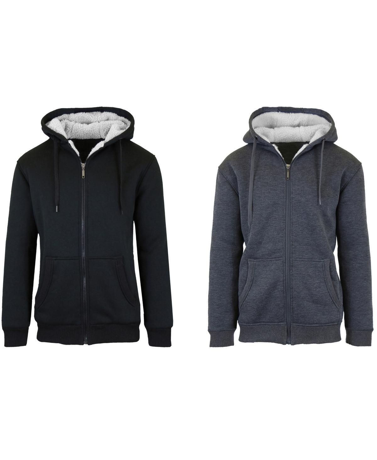 Q-Active Mens Modern Fit Sherpa Lined Fleece Zip-Up Hoodie, Pack of 2 - Charcoal Product Image