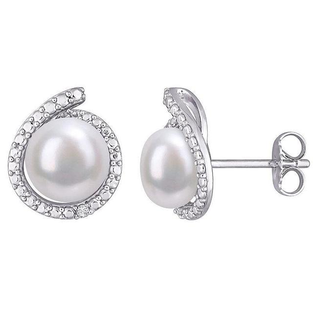 Stella Grace Sterling Silver Freshwater Cultured Pearl & Diamond Accent Halo Stud Earrings, Womens Product Image